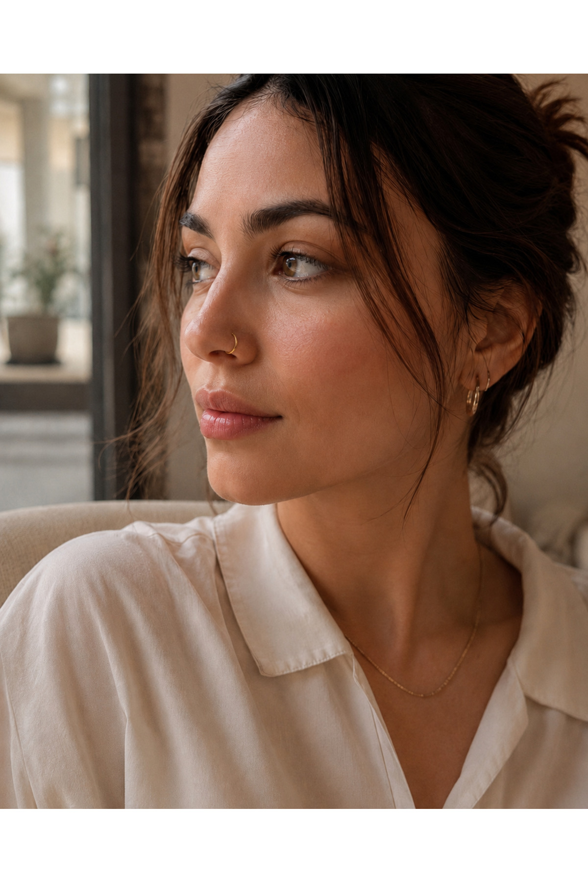 14 Ayar Altın Minimal Top Detaylı Halka Piercing